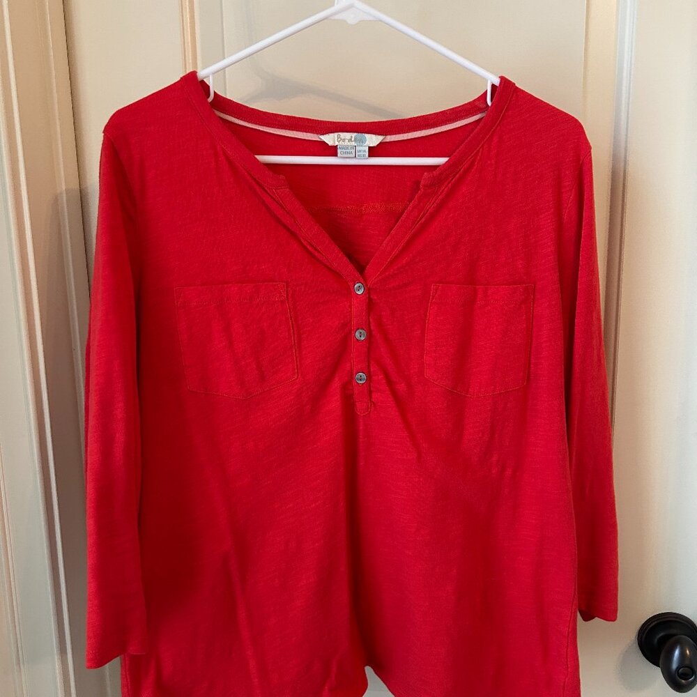 Boden Red V-Neck 3/4 Sleeve Cotton Shirt Size 10